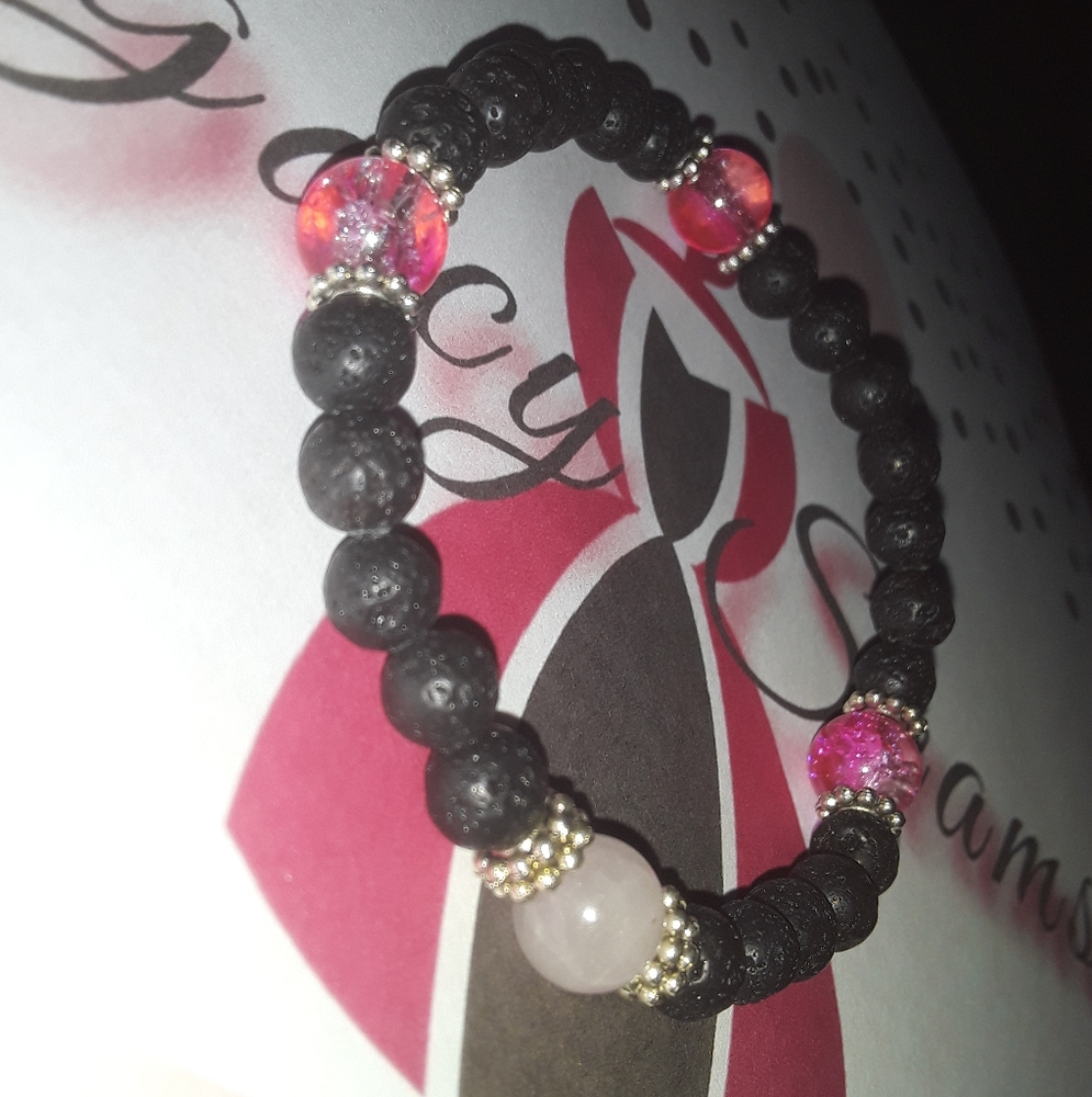 🌹Rose Quartz- Natural Stone & Lava Bead Bracelet